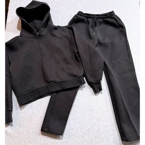 Saint Alexander Black Heavy Fleece Cropped Hoodie Sz S+Wide Leg Sweatpants Sz M